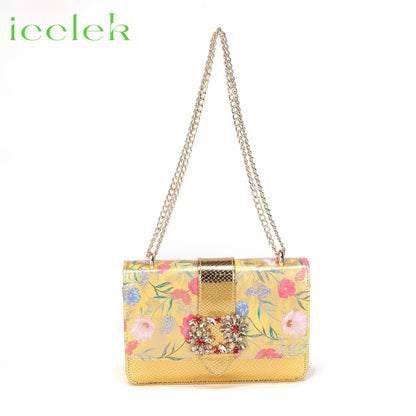 Newest Green Color Print Design High Heels Decorated with Water Rhinestone Party Women's Shoes and Bags Set