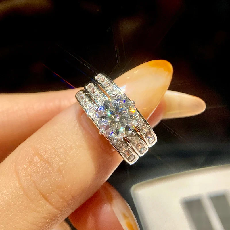 2CT Glittering Real Moissanite Diamond Ring Set For Women Gift Real 925 Sterling Silver Hot Sale Wedding Fine Jewelry