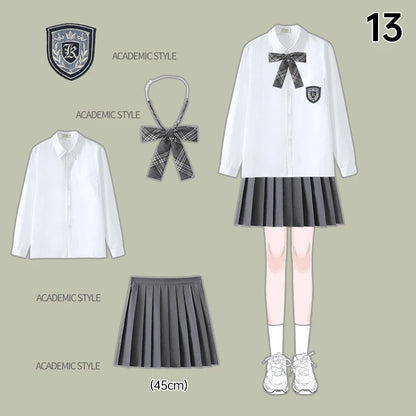 Men Women JK Uniform British Style School Uniforms Preppy Style Pleated Skirt With Bow Tie Tops Pants Chorus Poetry Cosplay