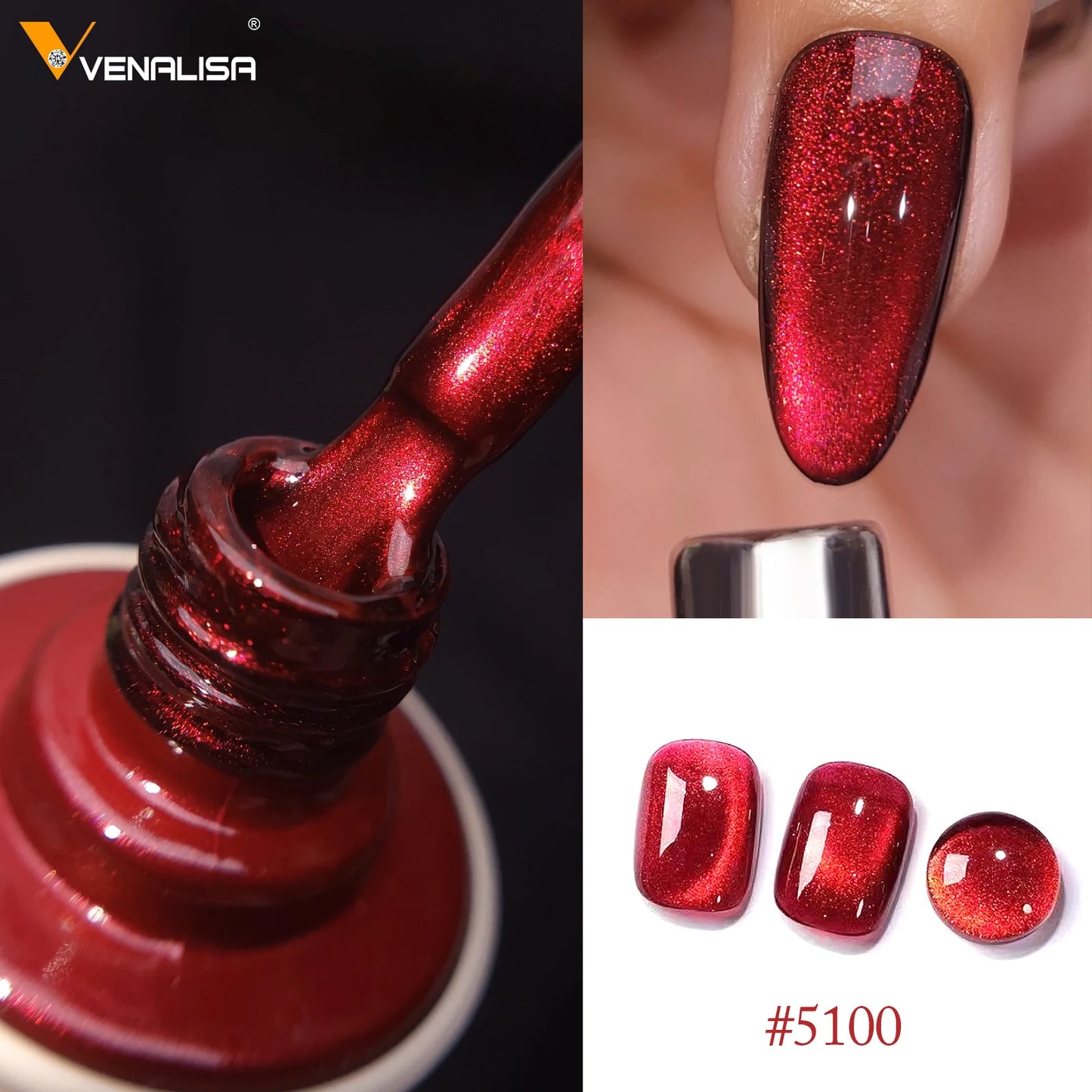 Venalisa 10ml HEMA TPO Free Red Cat Eye Gel Polish Soak Off UV LED Magnetic Nail Polish Diamond Top Long Wear Gel Varnish