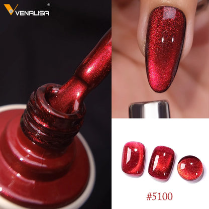 Venalisa 10ml HEMA TPO Free Red Cat Eye Gel Polish Soak Off UV LED Magnetic Nail Polish Diamond Top Long Wear Gel Varnish