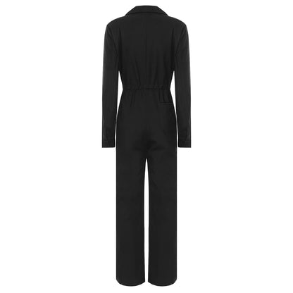Womens Fashion Work Coverall Rompers Casual Solid Color Turn-Down Collar Long Sleeve Button Jumpsuit Travel Holiday Cargo Pants