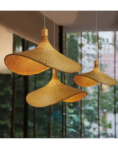2025 Newest Bamboo Pendant Lamps Ceiling Lights Rattan Wicker Lustre Hand Knit Braiding Suspended Home Dining Braided Decor Hot