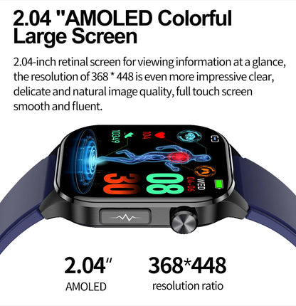 ET580 Smart Watch Men 2.04inch AMOLED Large Screen Bluetooth Call ECG Blood Pressure Oxygen Health Monitor SOS Smartwatch