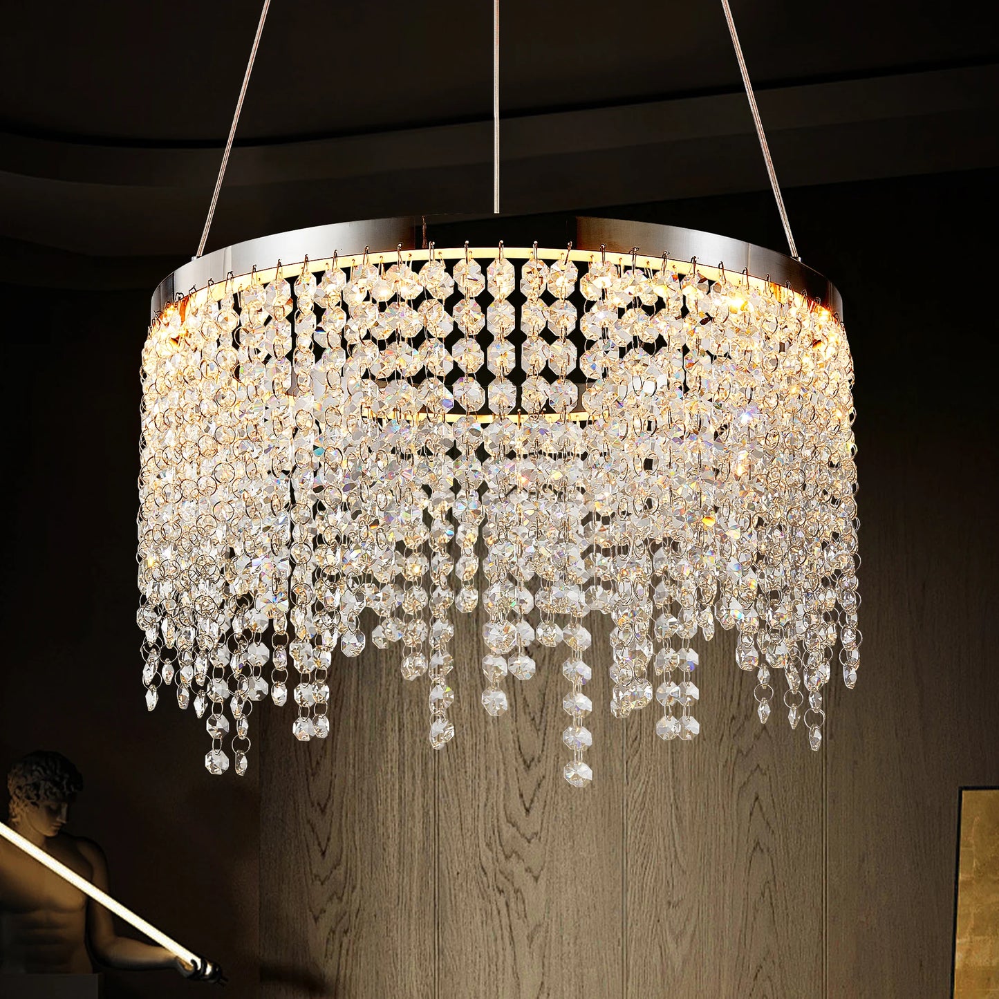16-inch Luxury Crystal LED Chandelier - Adjustable Height and Color Temperature (3000K-6000K) -Modern Chandelier for Living Room