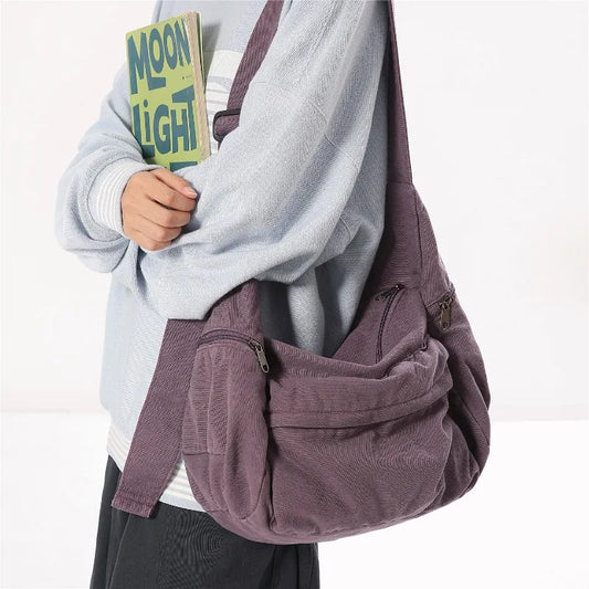 100% Cotton Shoulder Bags Women Large Capacity Canvas Tooling Packages Korea Style Cloth Crossbody Bags Solid Messenger Bags