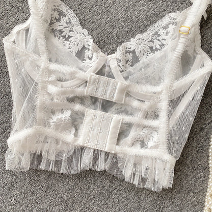 French Chic Sexy Woman Sleeveless Skinny Backless Female Corset Camis Lace Sheer Spaghetti Strap Hotsweet Tank Tops Dropshipping
