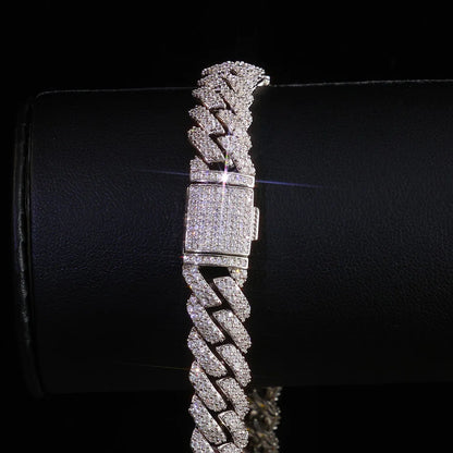 925 Silver 10mm 2 Rows Moissanite Cuban Link Chain Bling Iced Out Pass Diamond Tester VVS Sterling Silver VVS Necklace