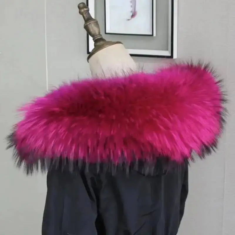 Raccoon Fur Collar Real Fur Down Jacket Parka Fur Collar Natural Fur Hood Trim Fur For Women Warm Wraps Furry Fur Scarf for Coat