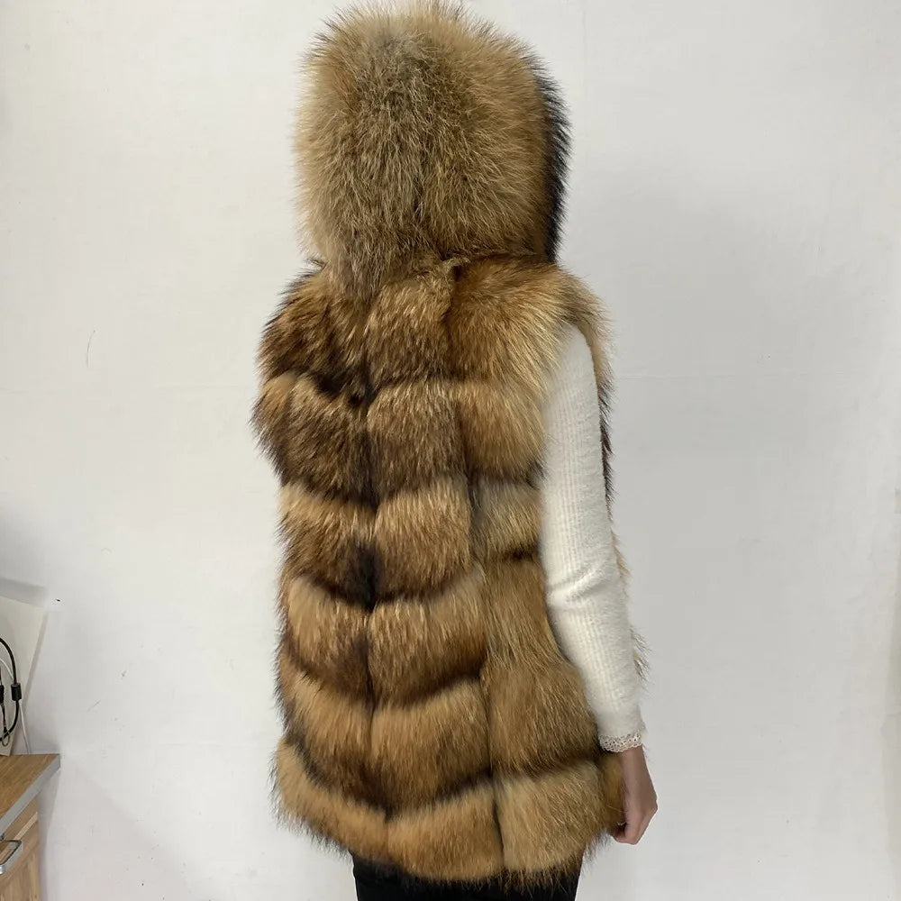 Real  Fur Raccoon Vest Natural Fur Coat For Jacket Female Coats Vest Waistcoat Long Fur Coats Real Fur Coat Fox Vest Jacket