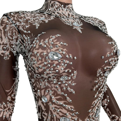 sexy long sleeves night club party rhinestone jumpsuits women birthday prom bodycon rompers show dance bodysuit festival outfit