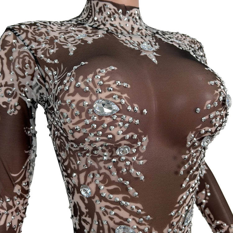 sexy long sleeves night club party rhinestone jumpsuits women birthday prom bodycon rompers show dance bodysuit festival outfit