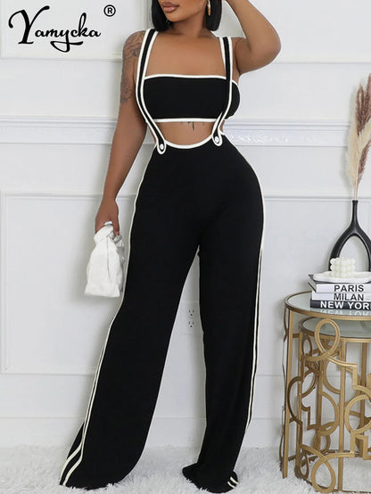Sexy jumpsuit women pants summer casual Pants set jumpsuits Wide leg pants body party club outfits bodysuit Two pieces overalls