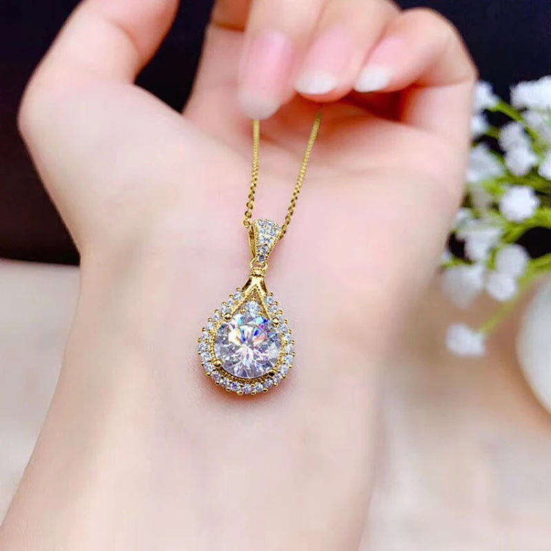 OXTAO 18K White Gold Moissanite Water Drop Necklace Pendant Female Jewelry Certified 925 Sterling Silver Anniversary Gift