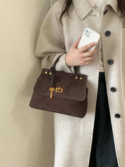 High Quality Retro Top-handle Bags For Women 2025 Winter New Designer Handbags Luxury Flap Shape PU Suede Shoulder Crossbody Bag