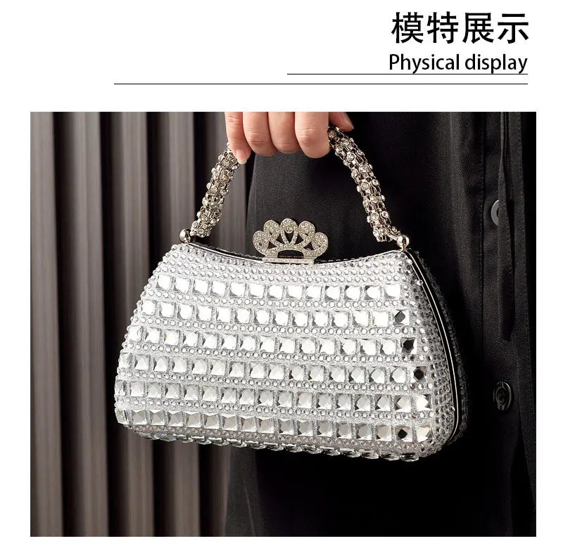 Silver Woman Bag Shine Bling Crown Hasp Diamond Shoulder Bag Crossbody Luxury Designers Rivet Clutch Party Evening Sparkly Purse