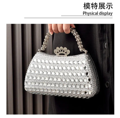 Silver Woman Bag Shine Bling Crown Hasp Diamond Shoulder Bag Crossbody Luxury Designers Rivet Clutch Party Evening Sparkly Purse