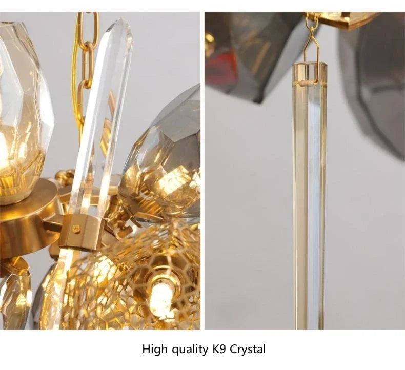 Postmodern Luxury K9 Crystal Chandelier Kitchen Island Decor LED Lighting Cognac Glass Dining Room Hanging Lights Loft Lamps