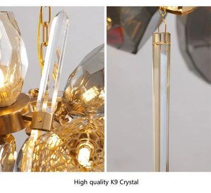 Postmodern Luxury K9 Crystal Chandelier Kitchen Island Decor LED Lighting Cognac Glass Dining Room Hanging Lights Loft Lamps