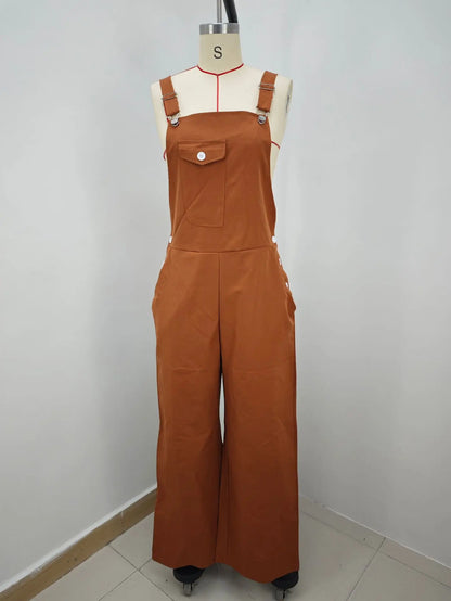 Early Autumn One-Piece Suit 2026 European And American Style Vacation Beach Retro Pocket Solid Color Workwear Strap Suit Thin Mo