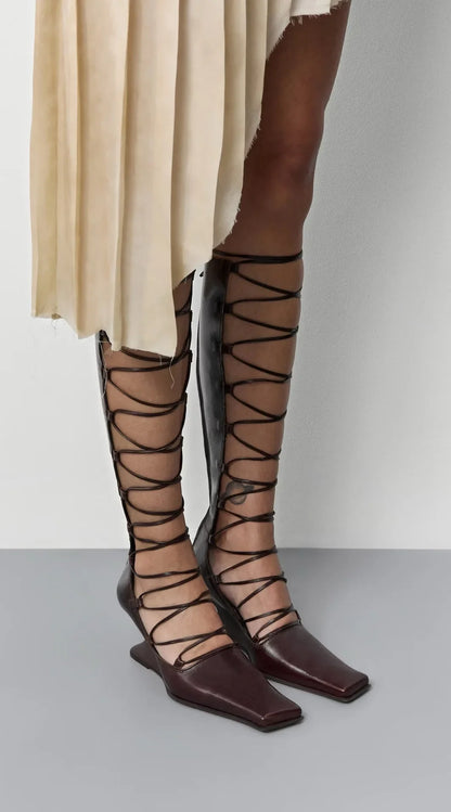 2026 Summer Hollow Out Strap Square Shaped Thick High Heels Summer Cool Boots Fashionable and Sexy Women's Sandals