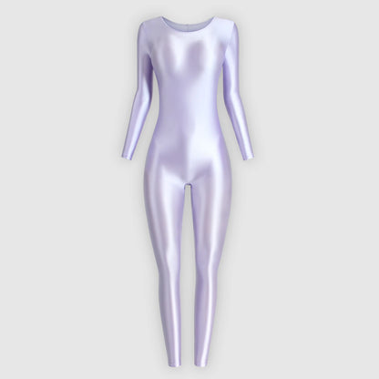 MJINM Women Shiny Oil One Piece Long Sleeve Zentai Suits Yoga Sports Jumpsuits Glossy Tights Cosplay Fitness Bodysuits Overalls