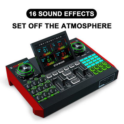 Tenlamp G10 Professional Audio Mixer Sound Card Kit with Voice Changer, XLR 3.5mm Mic Interface for PC Smartphone, DJ Mixing Console for Live Streaming Podcast Gaming Studio Recording
