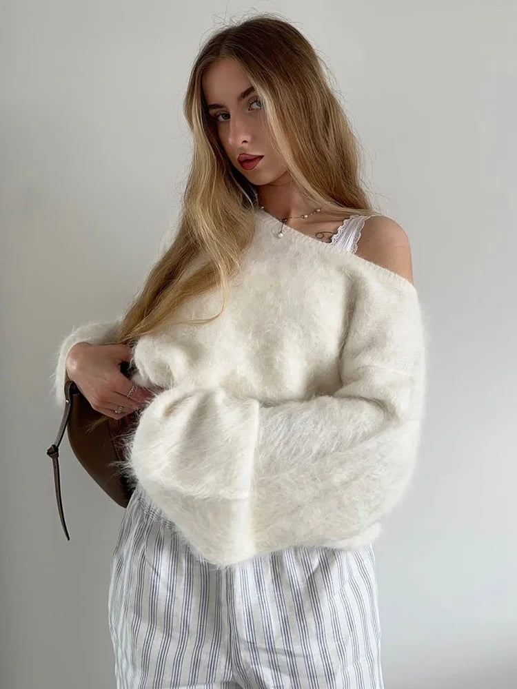 Tossy Loose Off-Shoulder Knit Sweater Pullover For Women Long Sleeve Commute Sexy Spring Elegant Top Female Knitwear Pullovers