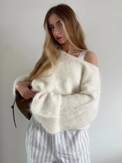 Tossy Loose Off-Shoulder Knit Sweater Pullover For Women Long Sleeve Commute Sexy Spring Elegant Top Female Knitwear Pullovers