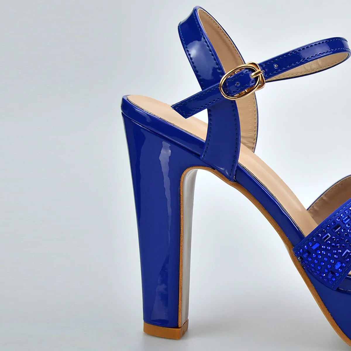 Blue Rhinestone Sandals With Platform Summer Party Dress Luxury Shoes For Woman 12CM Thick High Heels Cross Band Elegant Sandals
