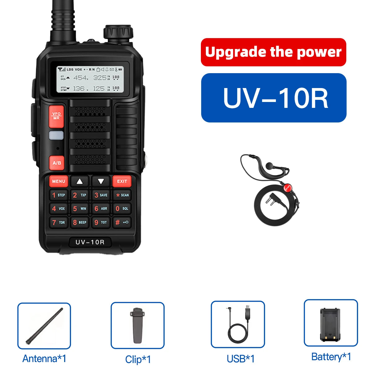 1PC Baofeng UV-10R Dual Band HF Transceiver High Power 10W Professional UV10R Walkie Talkie Long Distance Two Way Ham Radio