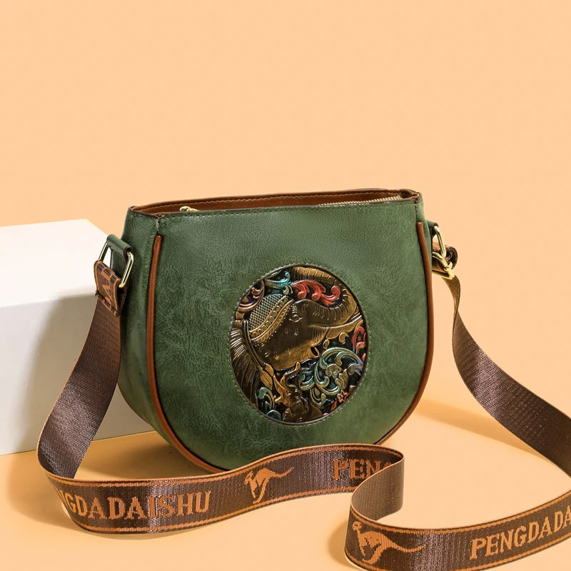 Vintage 3D Floral Embossed Crossbody Bag Soft Leather Elegant Shoulder Bag Luxury Handbag Women Bags Designer Mother Ladies Sac