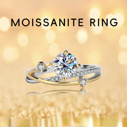 Trumium 1CT VVS1 Moissanite Rings for Women Star Trail Band 925 Sterling Sliver Engagement Ring with Certificate Gold Plated