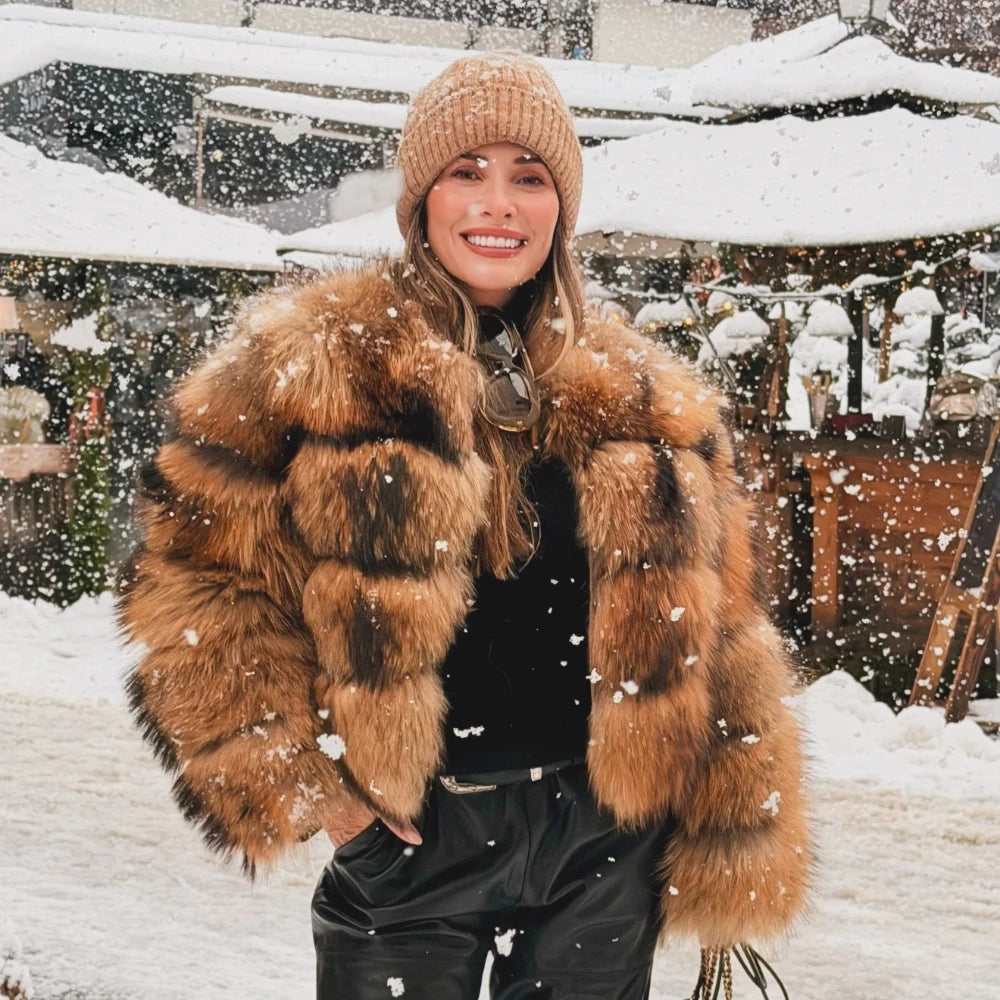 OFTBUY Wholesale Natural Raccoon Fox Fur Coat New High Quality Winter Jacket Women Fluffy Real Fur Clothing Outerwear Streetwear