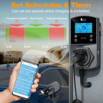 Feyree Type2 EV Charger Socket Version 22KW Smart Electric Car Charger for TS-NACS Type1 GB/T Plug EVSE Wallbox WIFI APP Control