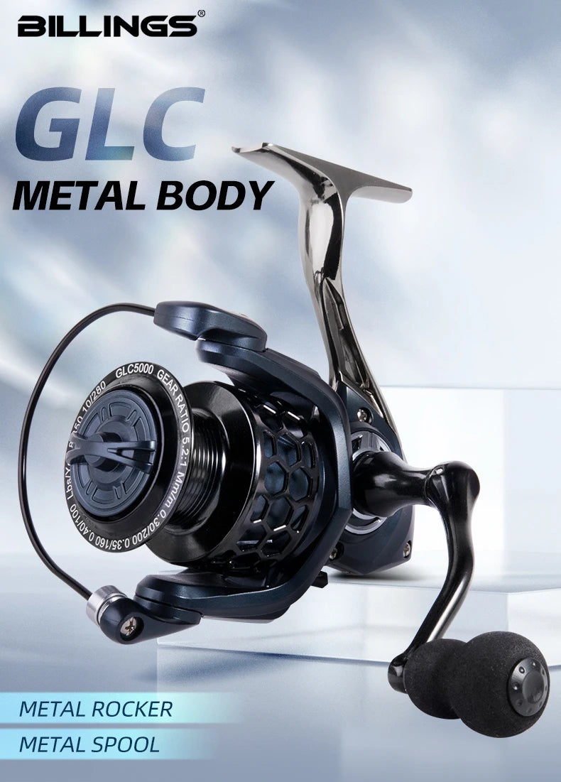BILLINGS Spinning Reel Metal Spinning Fishing Reel 12KG Max Drag for Freshwater Saltwater 5.2:1 Gear Ratio Fishing Reels