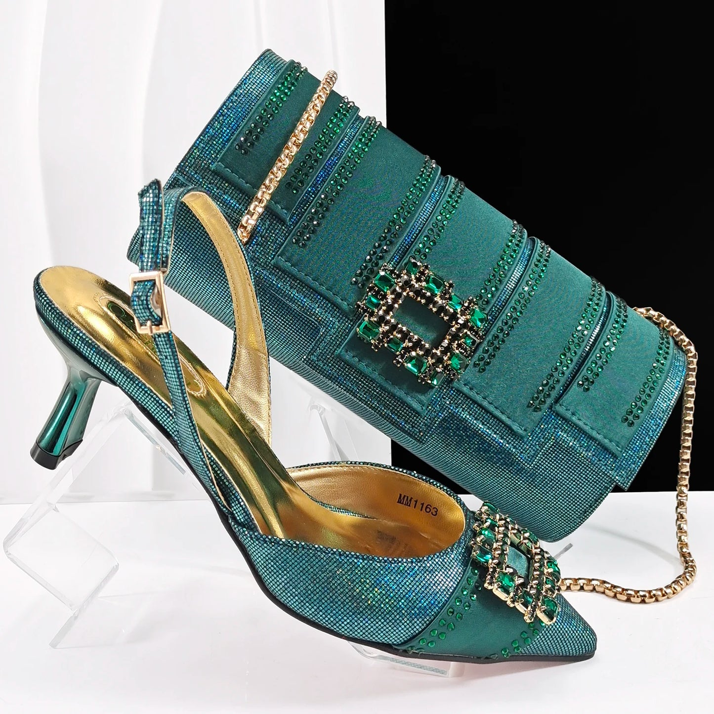 Fashion Italian Shoes With Women Bag Rhinestones High Quality Nigeria Party Women's High Heels Party Shoes And Bag Match Set