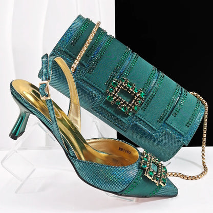 Fashion Italian Shoes With Women Bag Rhinestones High Quality Nigeria Party Women's High Heels Party Shoes And Bag Match Set