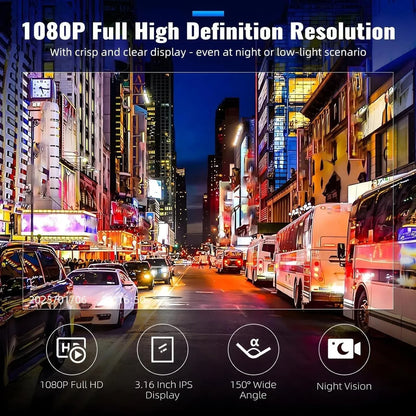 1080P HD Dual Lens Front and Rear Car Dash Cam Driving Recorder IR Night Vision G Sensor Parking Mode Motion Detection Three Point One Six Inch IPS Screen Wide Angle Loop Recording Supports One Hundred Twenty Eight GB Max H26