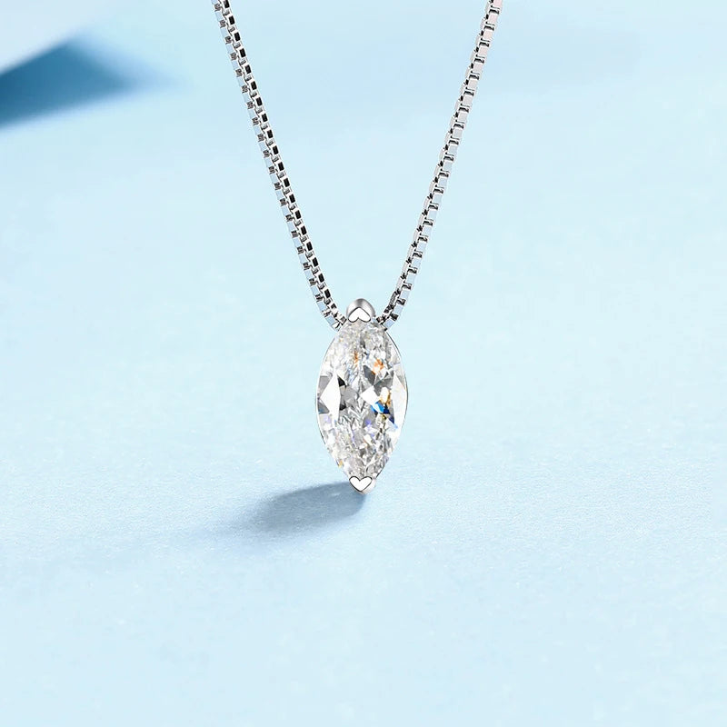 Tezzc 1ct Moissanite Necklaces for Women Marquise Shape Pendant s925 Silver with Gold Plated Party Necklace Chain Jewelry