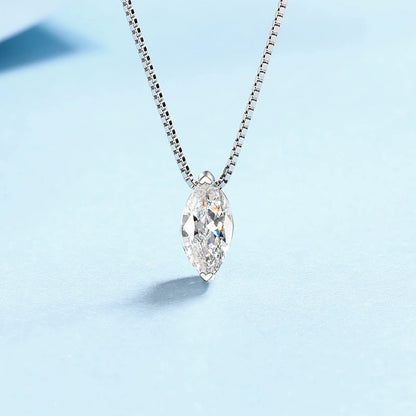 Tezzc 1ct Moissanite Necklaces for Women Marquise Shape Pendant s925 Silver with Gold Plated Party Necklace Chain Jewelry