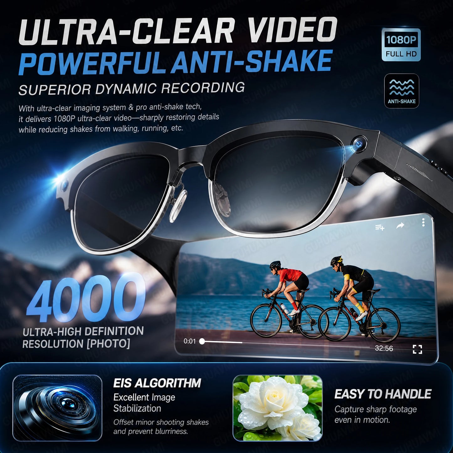 New AI Smart Glasses Various Language Translation 800W Pixel Camera Video Music Player Call Business 8K Color Change Glasses Men