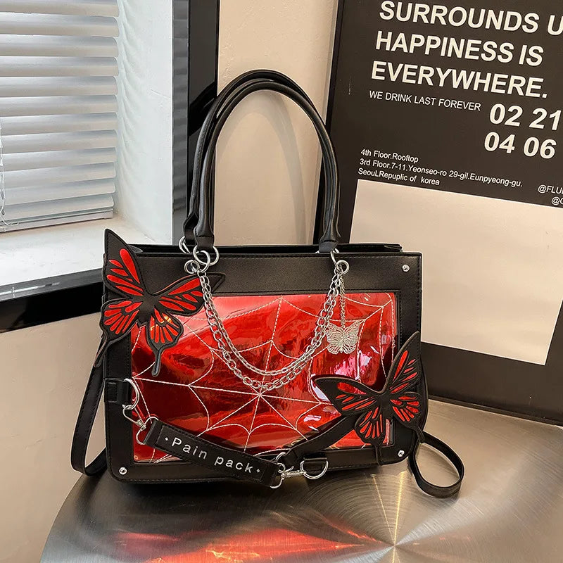 Sweet Y2k Lolita Butterfly Chain Shoulder Bags Trendy Gothic Harajuku Ita Bag Japanese Chic Women Transparent Handbags Crossbody