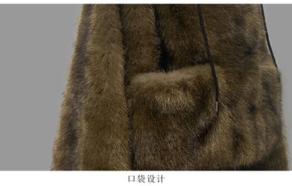 Nerazzurri Winter Short Oversized Thick Warm Shaggy Fuzzy Faux Fox Fur Coat Women Pockets Single Breasted Fluffy Hooded Jacket