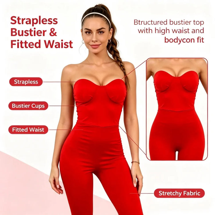 Black White Red Streetwear Tunics High Waist Overalls New Women Backless One Piece Jumpsuits Sexy Sleeveless Strapless Playsuits