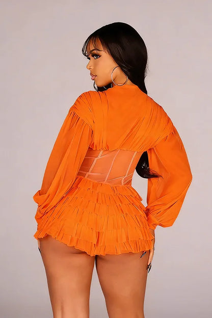 Boho Summer Mesh Casual Playsuit Sexy Women V-neck Elegant Night Club Ruffles Romper Overalls