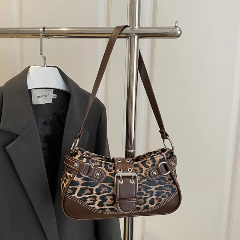 Fashion PU Shoulder Bags Leopard Print Retro Messenger Bag Large Capacity Underarm Bag Women Daily Use Handheld Bag