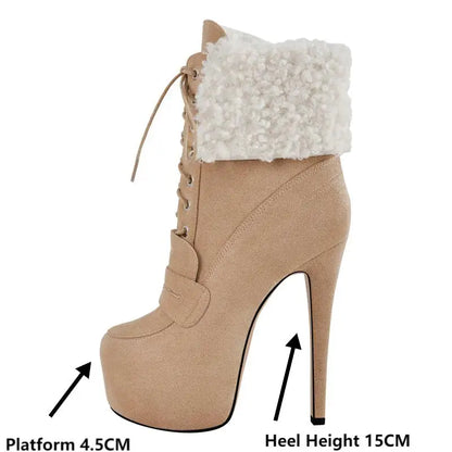Onlymaker Women Round Toe Platform Ankle Boots Lace Up Comfort Faux Suede  Classic Ankle Boot