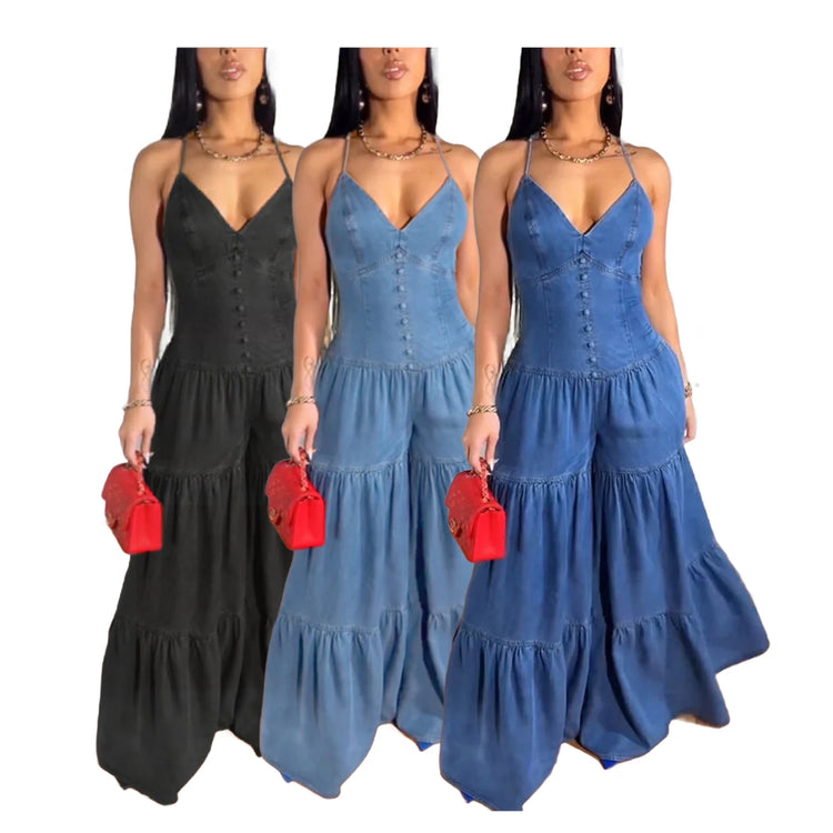 Elegant Jumpsuits for Women 2025 Spring New Plain Elegant Office Lady Loose Ruched Cold Shoulder Hem Wide Leg Jumpsuit Dungarees