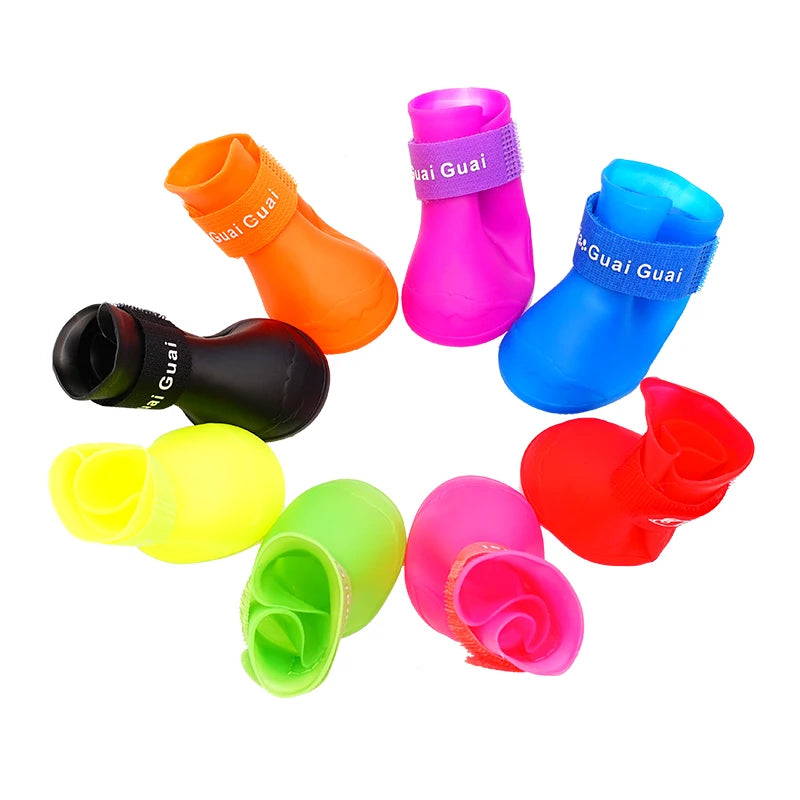 4Pcs Pet Silicone Rain Shoes Anti-Dirty Non-Slip Waterproof Dog Shoes Soft Bottom Footwear Small Dogs Cats Teddy Shoes